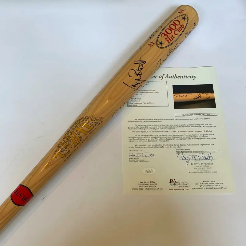 3,000 Hit Club Signed Bat Cal Ripken George Brett Carl Yastrzemski Musial JSA