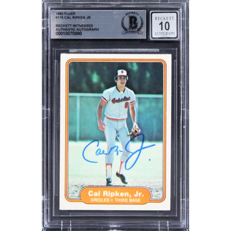 Orioles Cal Ripken Jr. Signed 1982 Fleer #176 Card Auto Graded 10! BAS Slabbed