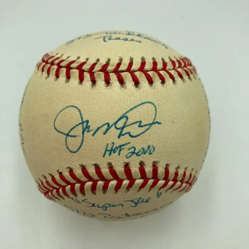 Joe Montana Signed Heavily Inscribed Career STAT Baseball Reggie Jackson COA