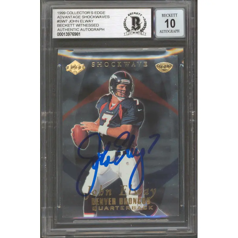 Broncos John Elway Signed 1999 CE Adv Shockwaves #SW7 Card Auto 10! BAS Slabbed