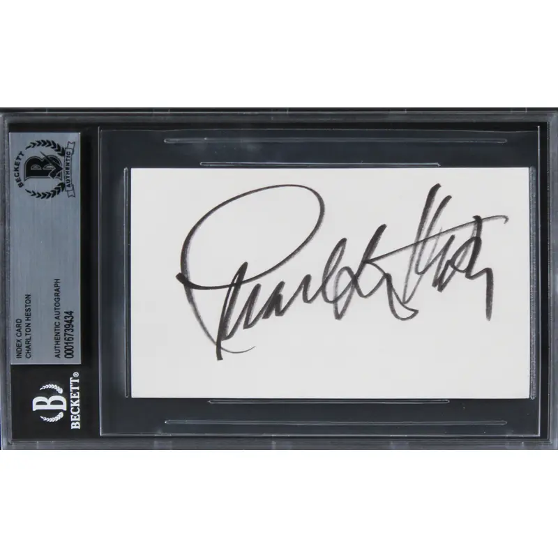 Charlton Heston Ben-Hur Authentic Signed 3x5 Index Card BAS Slabbed 5