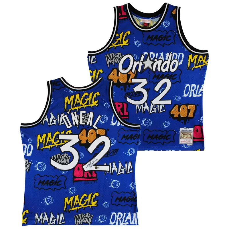 Magic Shaquille O'Neal Signed Alt Blue M&N 1994-95 HWC Swingman Jersey BAS Wit