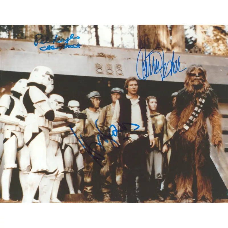 Star Wars (3) Fisher, Ford & Mayhew Authentic Signed 8x10 Photo BAS #AB08337