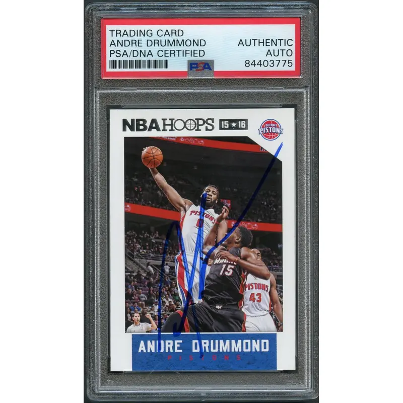 2015-16 NBA Hoops #115 Andre Drummond Signed Card AUTO PSA Slabbed Pistons