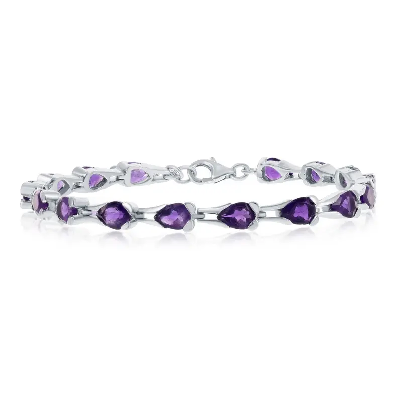 Sterling Silver, 9.31cttw Amethyst Gem, 7x5mm Pear-Shaped Bracelet