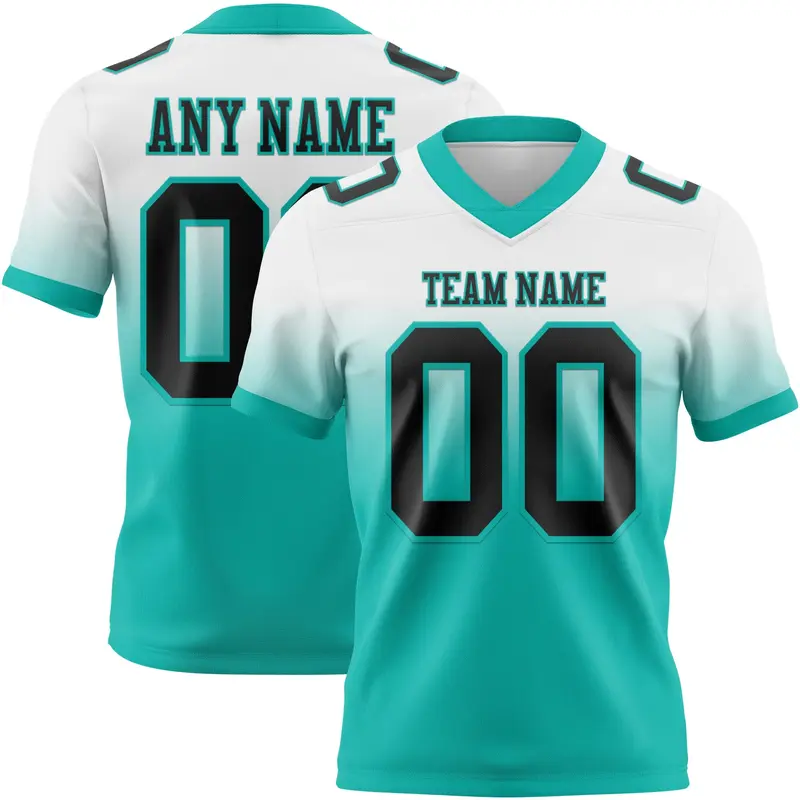 Custom White Black-Aqua Mesh Authentic Fade Fashion Football Jersey