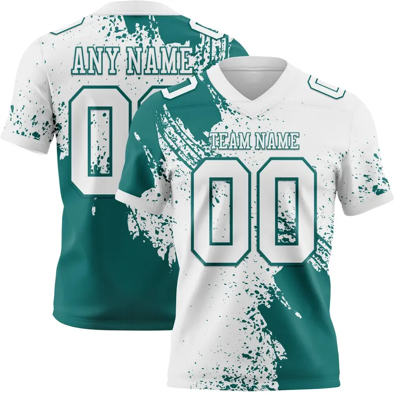 Custom White Teal 3D Pattern Abstract Brush Stroke Mesh Authentic Football Jersey