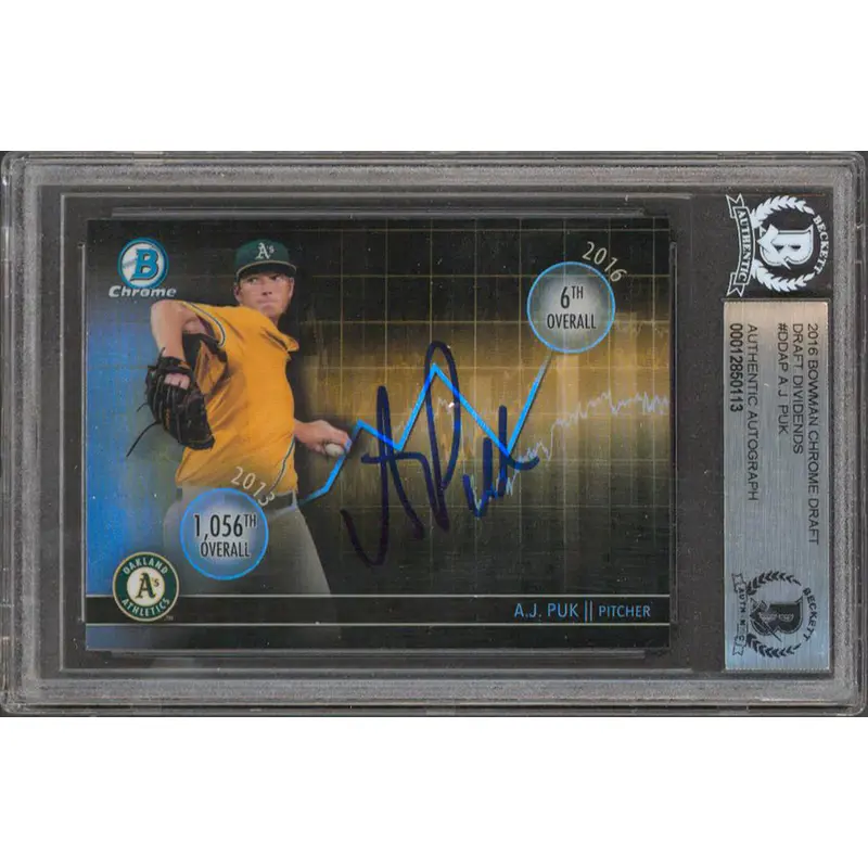 Athletics A.J. Puk Signed 2016 Bowman Chrome Draft Dividends DDAP RC BAS Slabbed