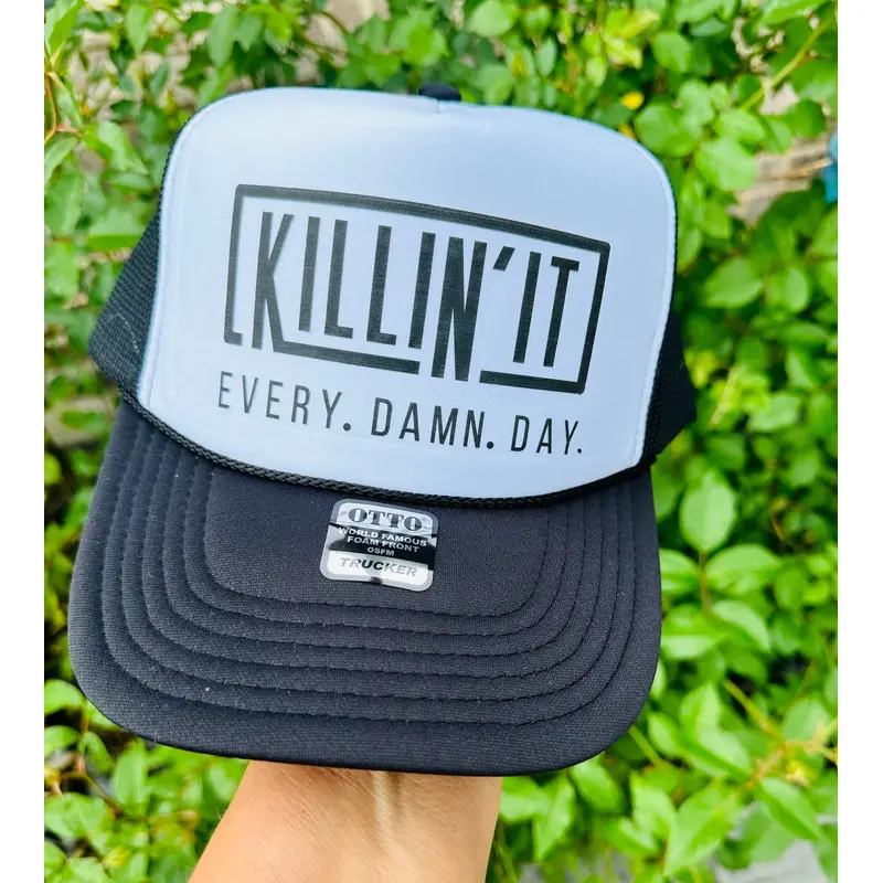Killin' It DTF Printed Black & White Trucker Hat