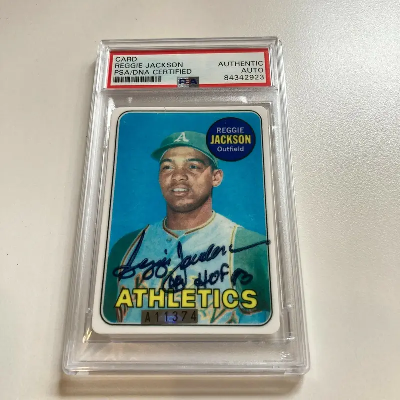 1969 Topps Reggie Jackson RC HOF 1990 Signed Porcelain Baseball Card PSA DNA