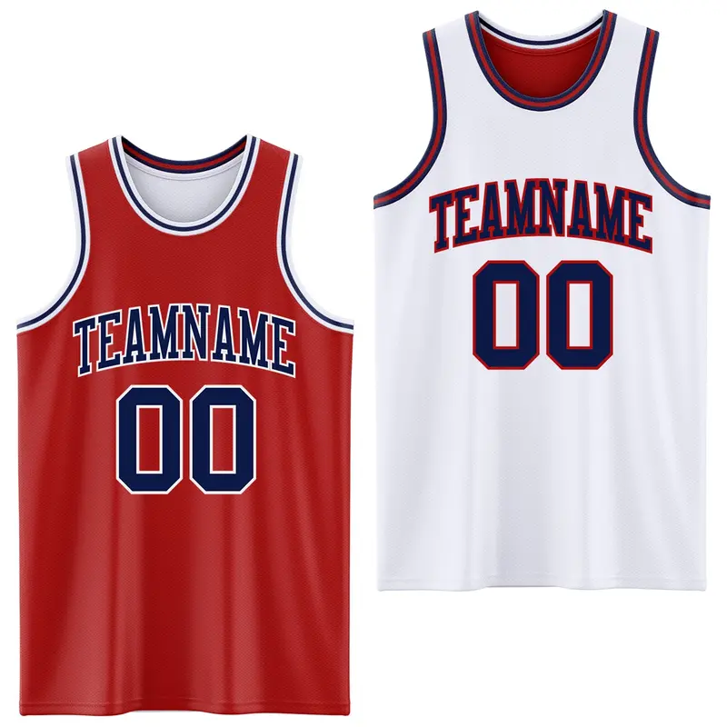 Custom Red Navy-White Reversible Double Side Sublimation Basketball Suit Jersey