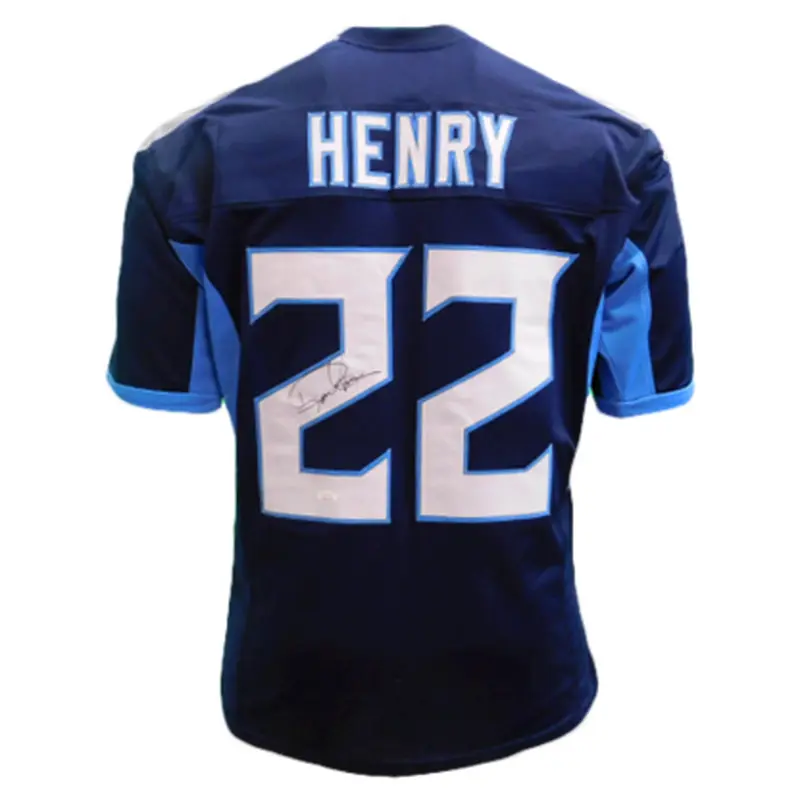 Derrick Henry Autographed Tennessee (Navy Blue #22) Custom Jersey - JSA