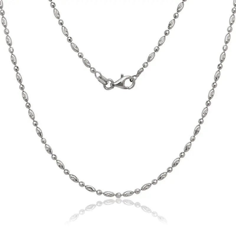 Sterling Silver Oval and Circle Diamond Cut Moon Bead - Rhodium Plated