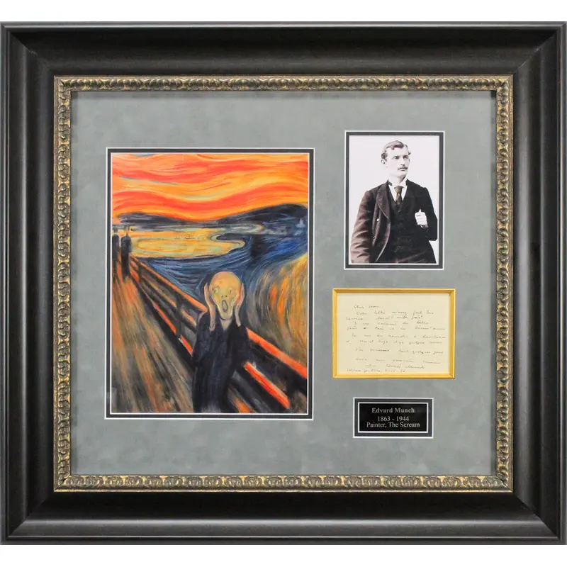 Edvard Munch Authentic Signed & Framed 4x5.5 Letter The Scream Display BAS