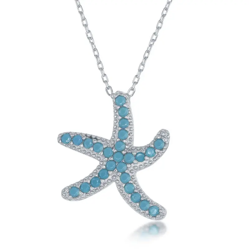 Sterling Silver Torquoise CZ Starfish Necklace