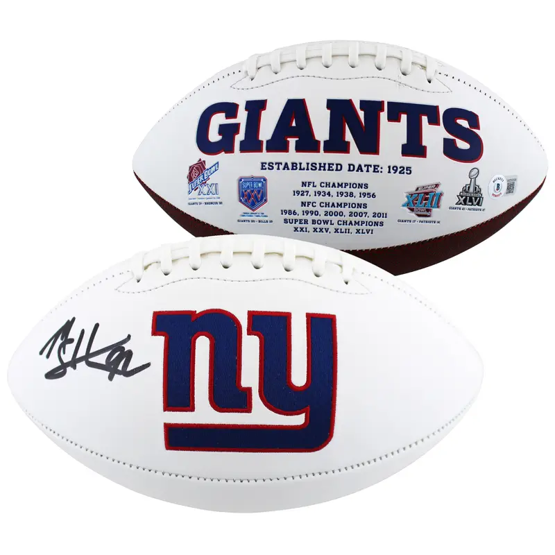 Giants Michael Strahan Authentic Signed White Panel Logo Football BAS Witnessed
