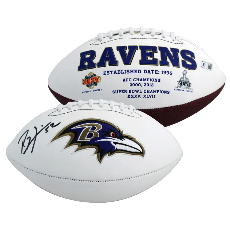 Ravens Ray Lewis Authentic Signed White Panel Logo Football BAS Witnessed