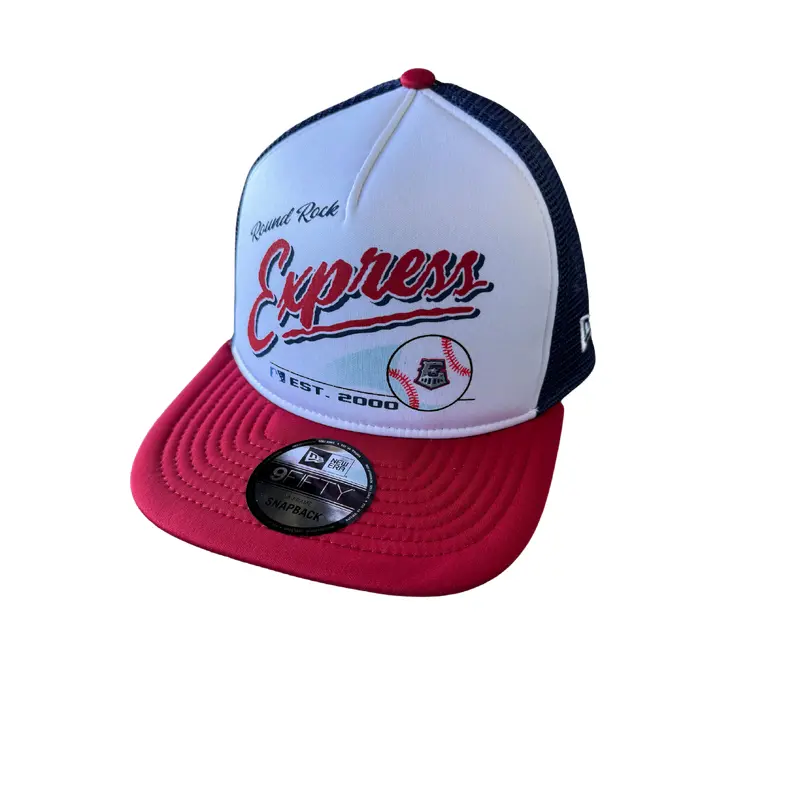 Round Rock Express New Era White/Navy Mesh Retro Script 950