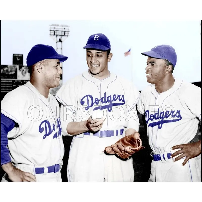 Robinson Campanella Newcombe Colorized 8X10 Photo - Brooklyn Dodgers - 20