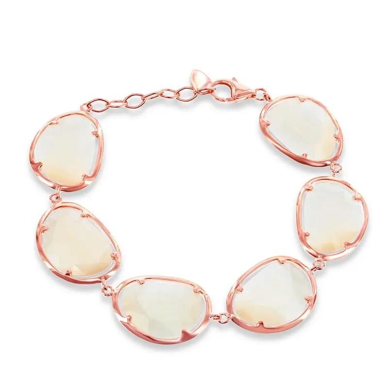 Sterling Silver Champagne Oval Cat?s Eye Bracelet - Rose Gold Plated