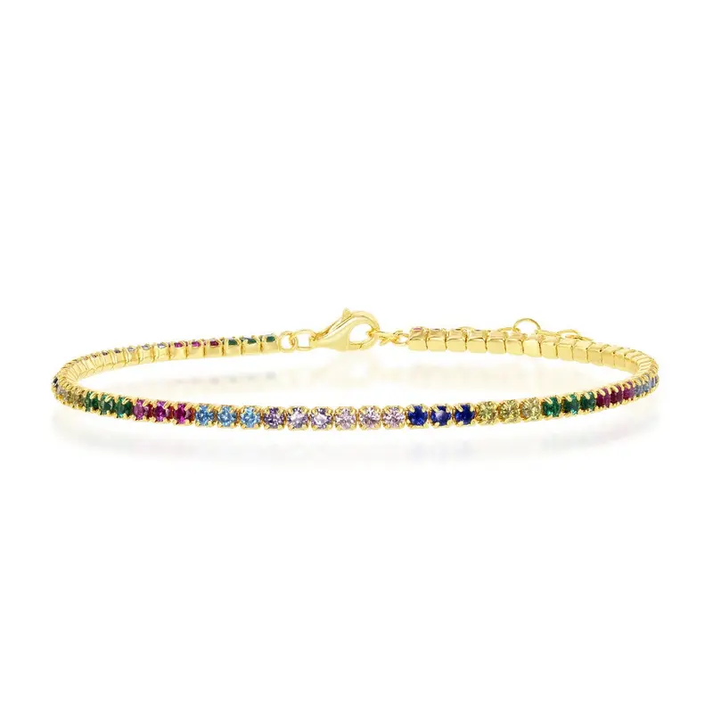 Sterling Silver Rainbow CZ Tennis Bracelet - Gold Plated