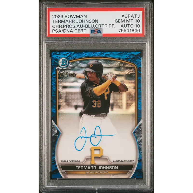 Termarr Johnson 2023 Bowman Chrome Blue Crater Refractor Auto #127/150 PSA 10 Auto 10