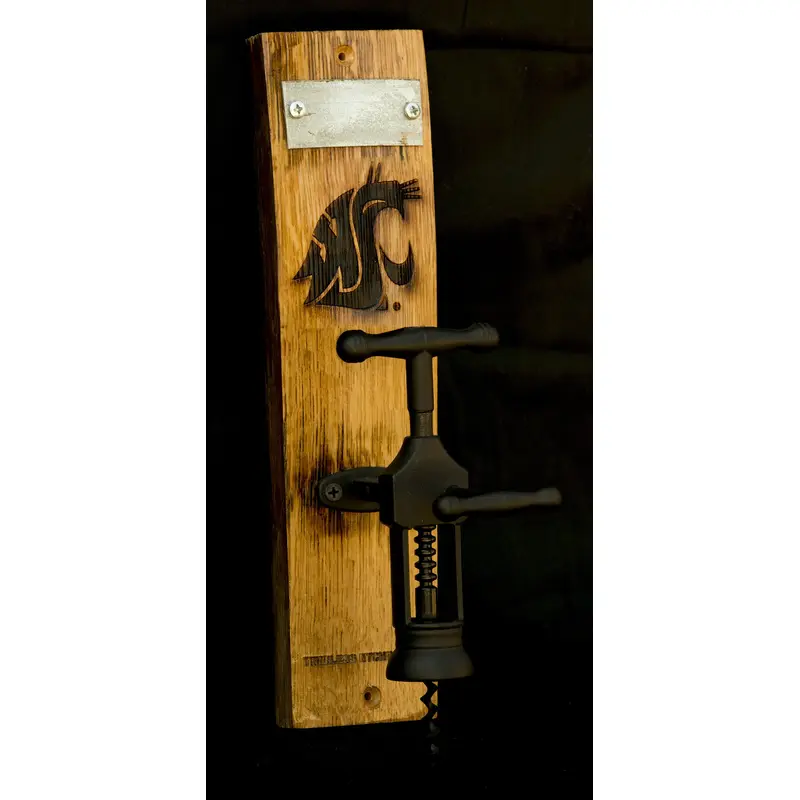 WSU Barrel Stave Wine Bottle Opener Wall Mount