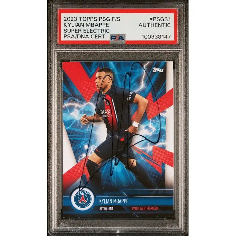 2023-24 Topps PSG F/S Super Electric #PSGS1 Kylian Mbappe Signed Card PSA Real Madrid