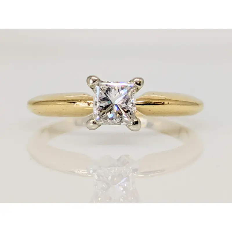 14K .47 CARAT TOTAL SI2 H DIAMOND PRINCESS CUT SOLITAIRE ESTATE RING