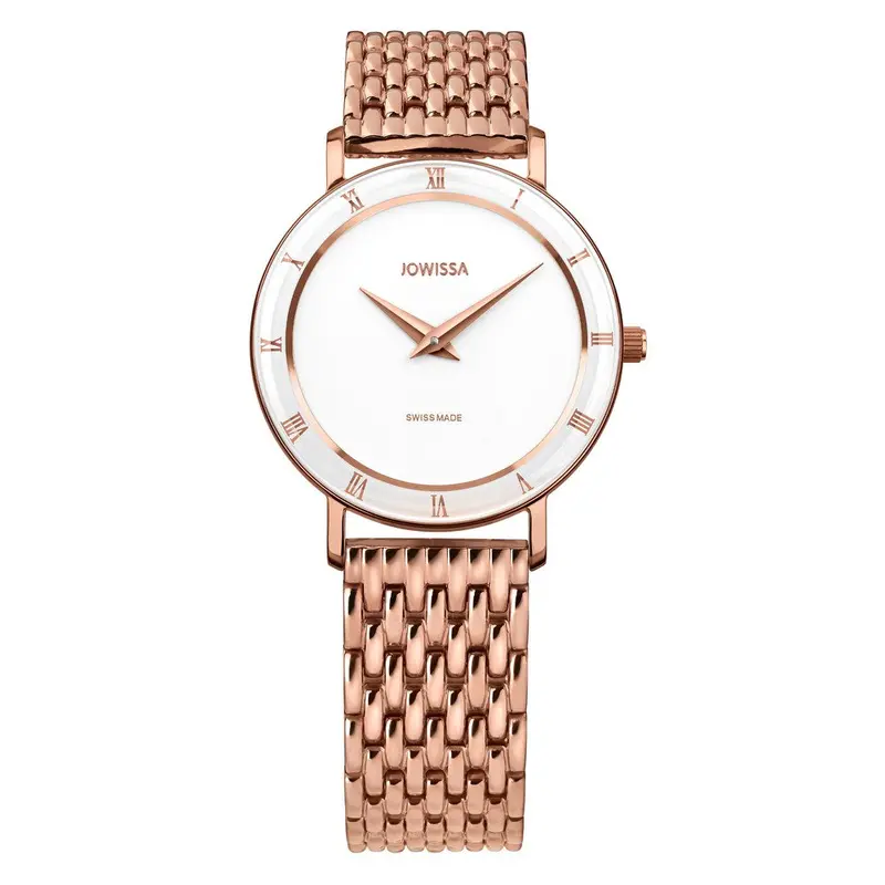 ROMA, Roman Numerals Rose Gold Plated Swiss Quartz Watch, 15mm Band - White Dial
