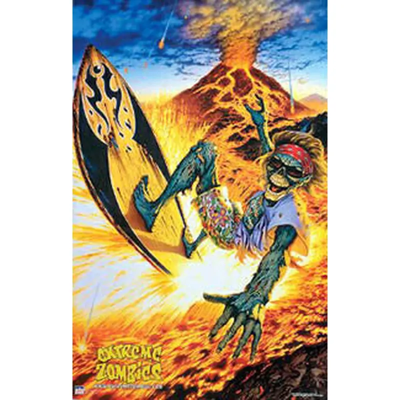 Extreme Zombies "Fire Surfer" Surfing on a Volcano Poster - Starline 2003