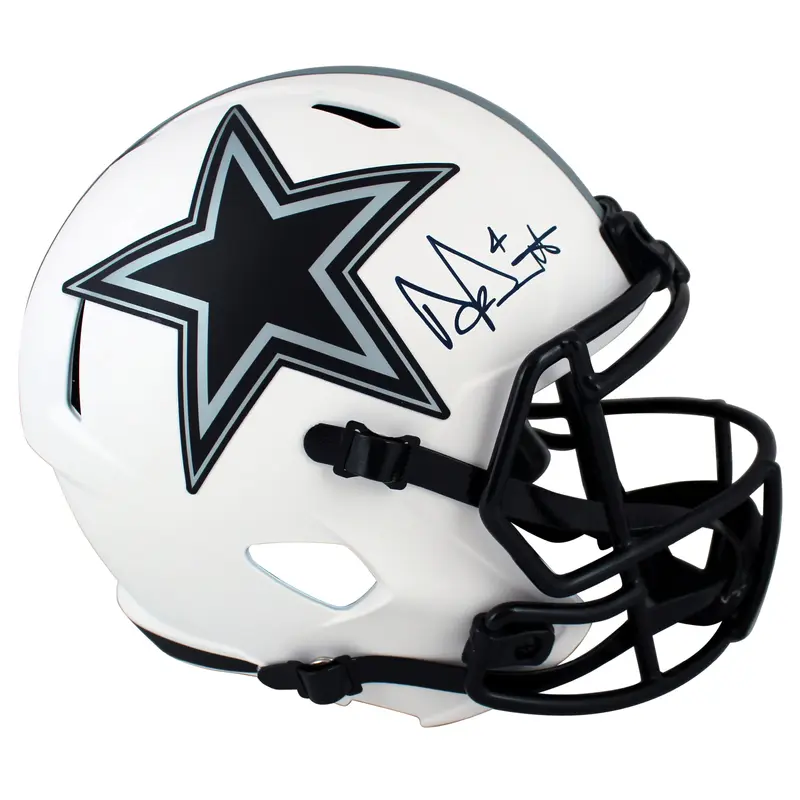 Cowboys Dak Prescott Signed Lunar Full Size Speed Rep Helmet BAS Witnessed