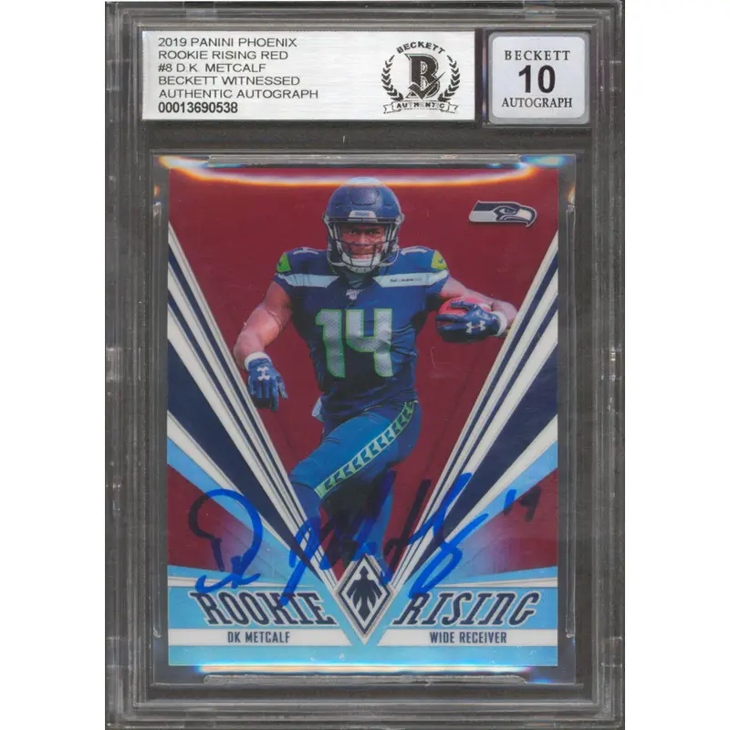 D.K. Metcalf Signed 2019 Panini Phoenix Rookie Rising Red #8 Auto 10! BAS Slab