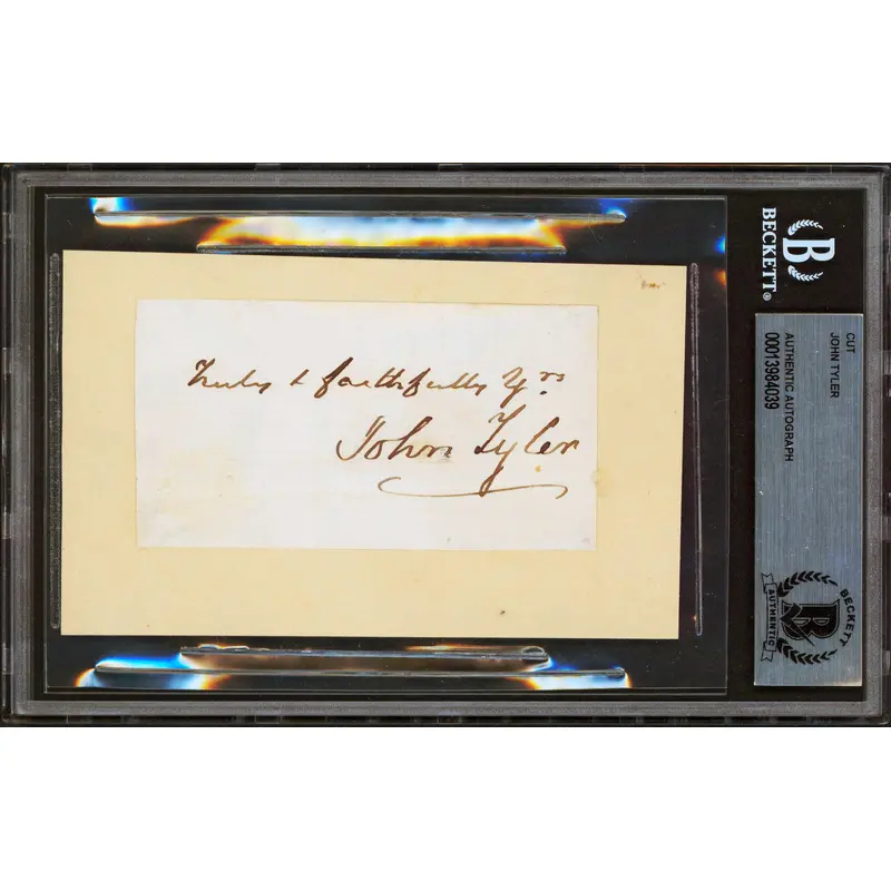 John Tyler "Truly & Faithfully Yours" Signed 2x3.75 Cut Signature BAS Slabbed