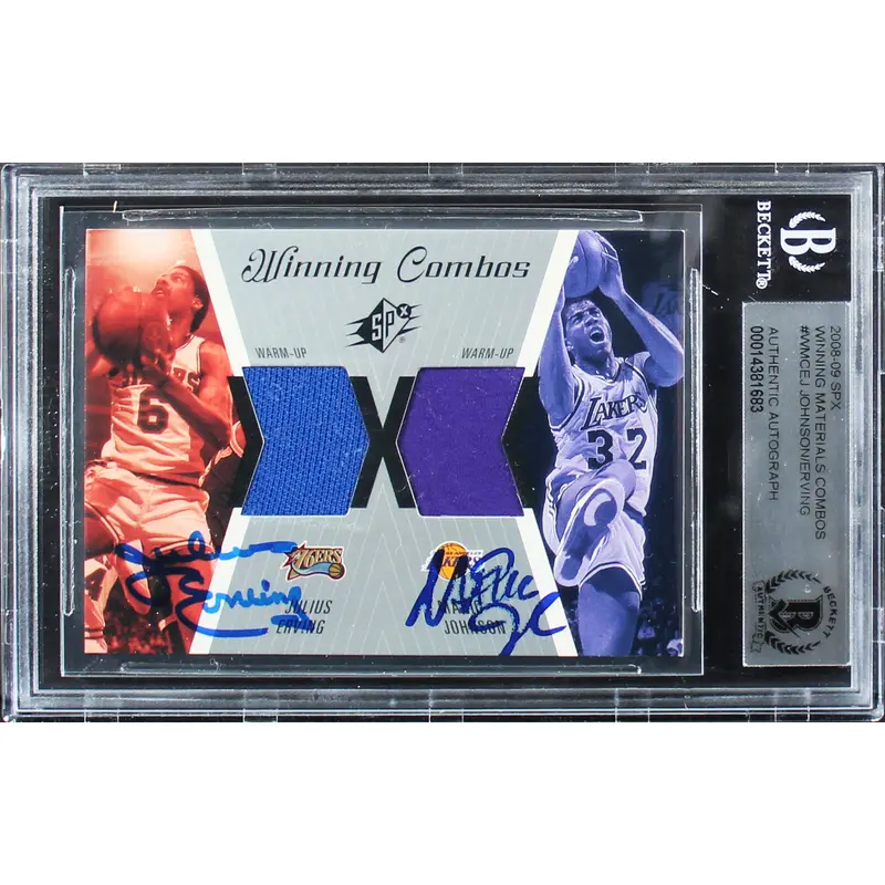 Magic Johnson & Julius 'Dr.J' Erving Signed 2008 SPX #WMCEJ Card BAS Slabbed