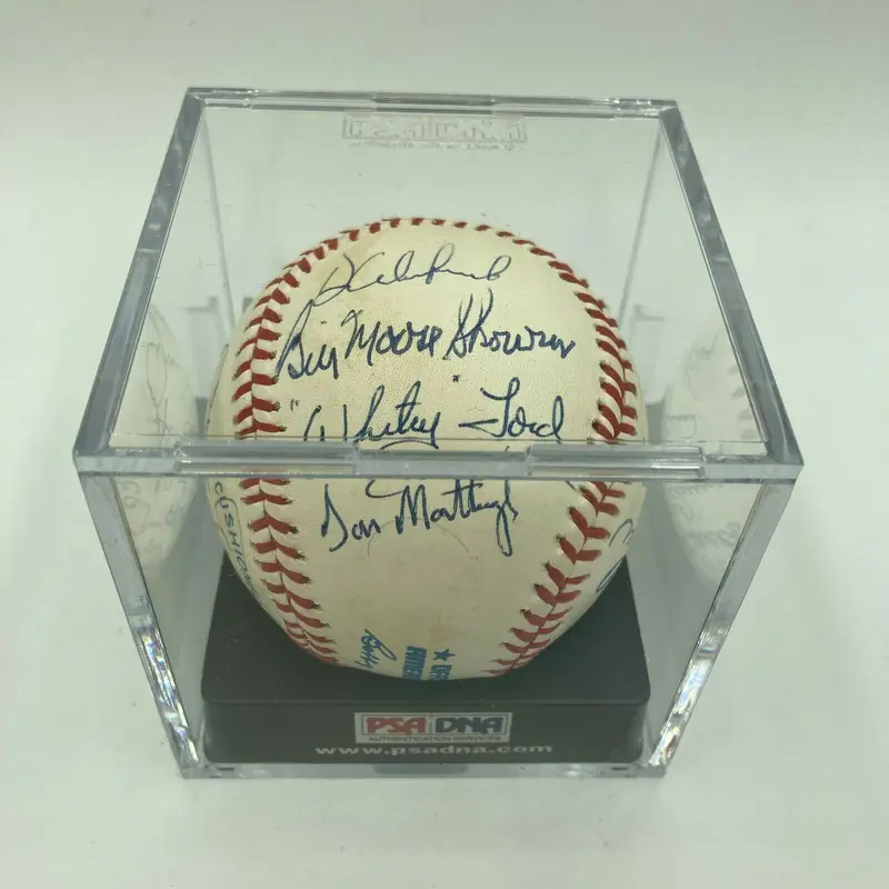 Don Mattingly Yogi Berra Rickey Henderson Yankees Legends Signed Baseball PSA