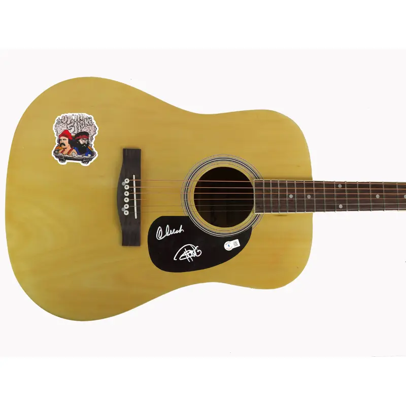 Cheech Marin & Tommy Chong Up in Smoke Signed Natural Guitar w/ Decal BAS 2
