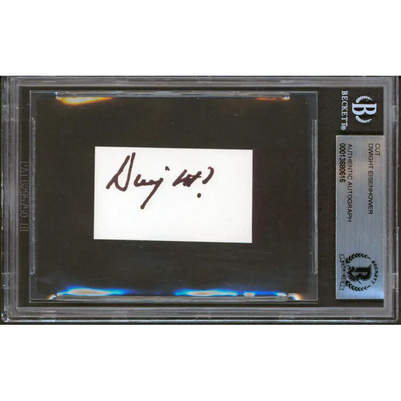 Dwight D. Eisenhower Authentic Signed 1.25x2 Cut Signature Autographed BAS Slab