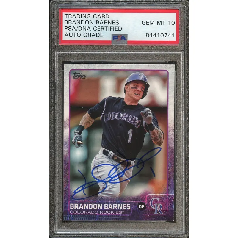 2015 Topps #492 Brandon Barnes Signed Card PSA Slabbed Auto 10 Rockies