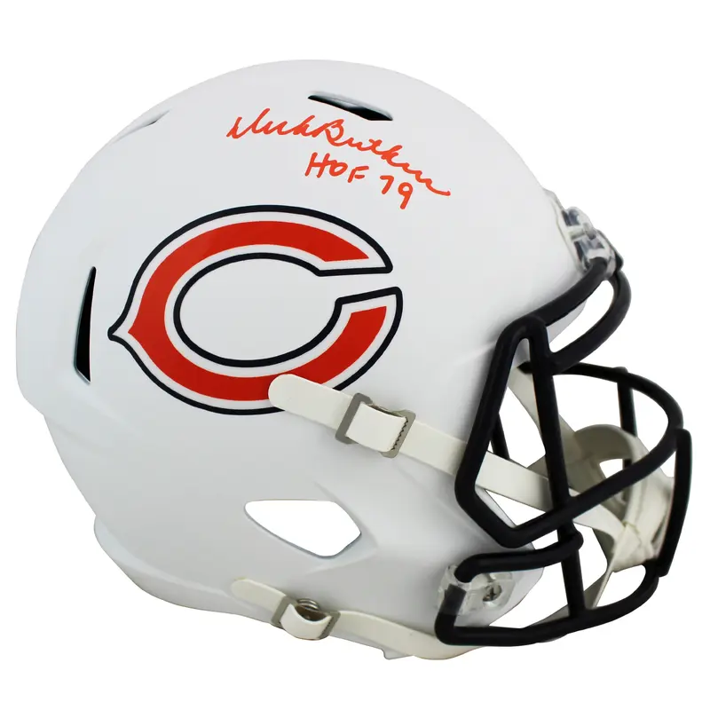 Bears Dick Butkus "HOF 79" Signed Flat White Full Size Speed Rep Helmet JSA Wit