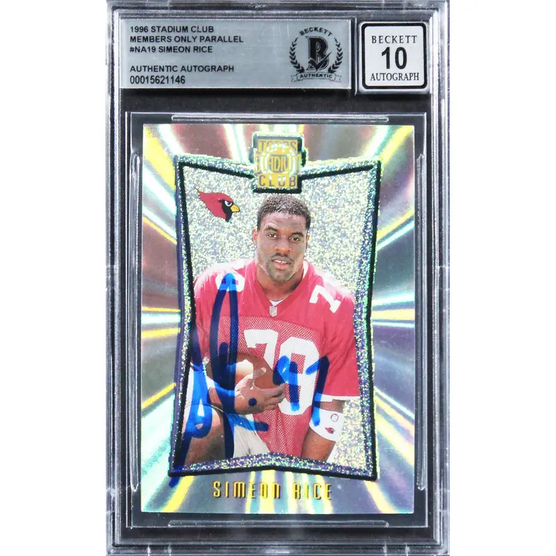 Cardinals Simeon Rice Signed 1996 Stadium Club MO #NA19 RC Card Auto 10 BAS Slab