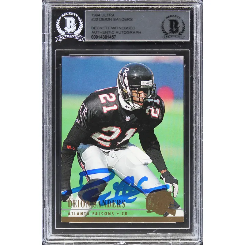 Falcons Deion Sanders Authentic Signed 1994 Ultra #20 Card BAS Slabbed
