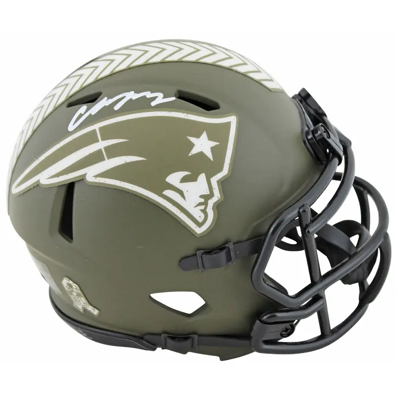 Patriots Christian Gonzalez Signed Salute To Service Speed Mini Helmet BAS Wit