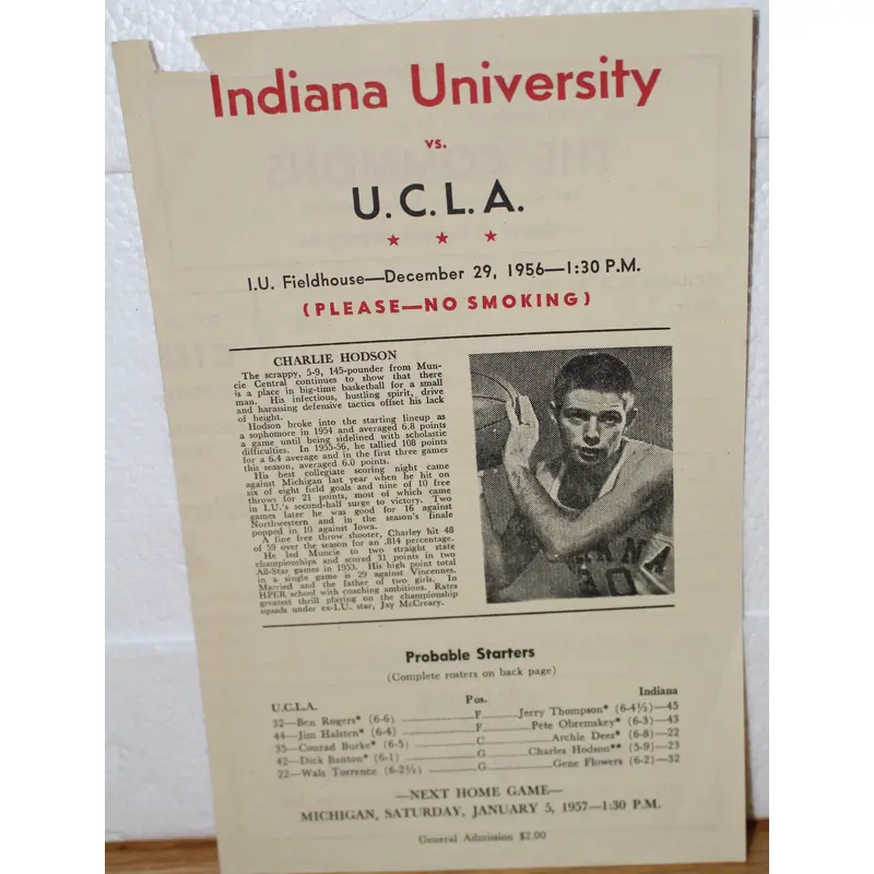 1956 Indiana University vs UCLA Basketball Program