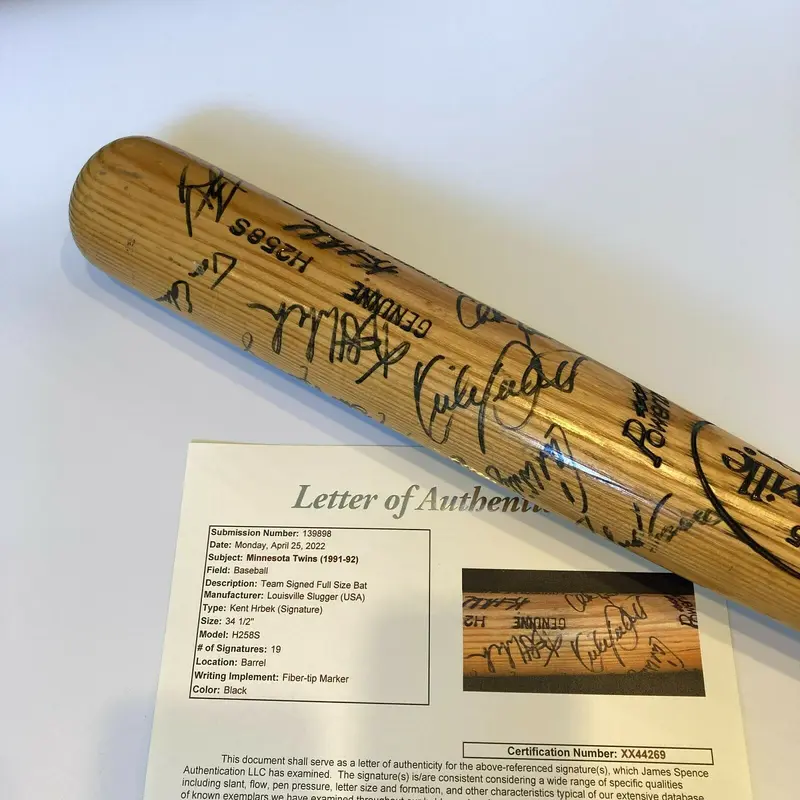 1991 Minnesota Twins World Series Champs Team Signed Bat Kirby Puckett JSA