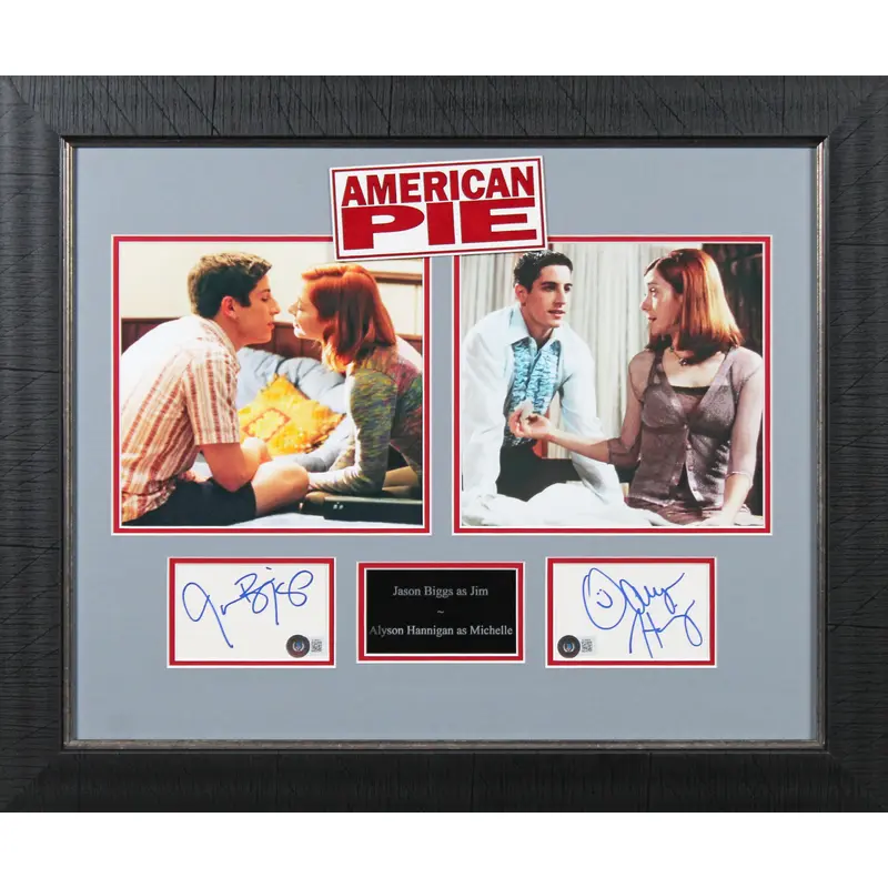 Jason Biggs & Alyson Hannigan American Pie Signed Index Card Framed Display BAS