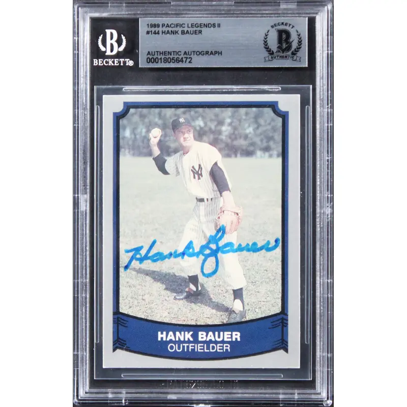 Yankees Hank Bauer Signed 1989 Pacific Legends II #144 Card BAS Slabbed