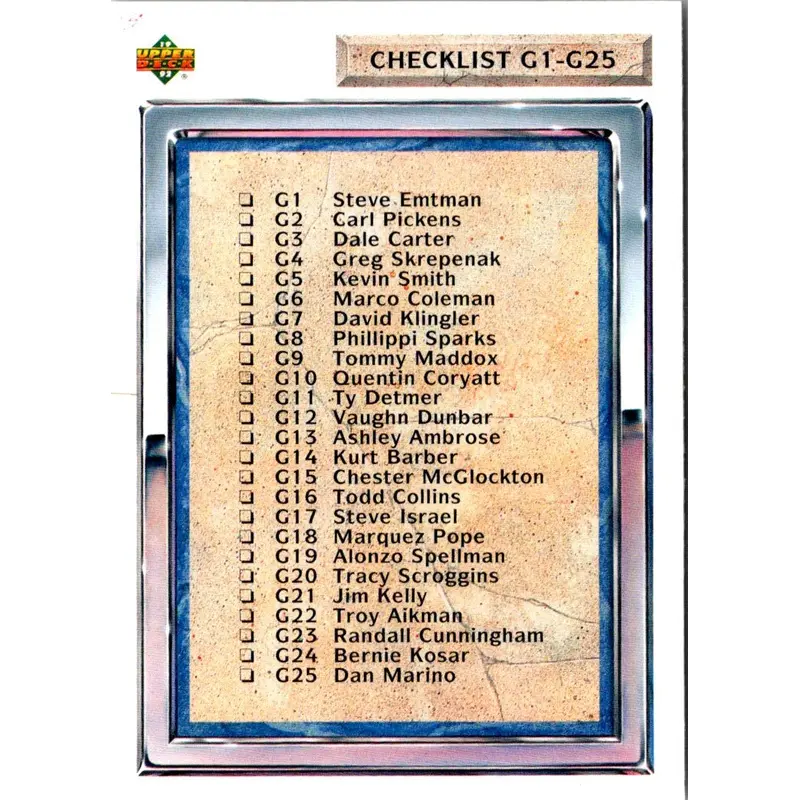 1992 Upper Deck Checklist #G50
