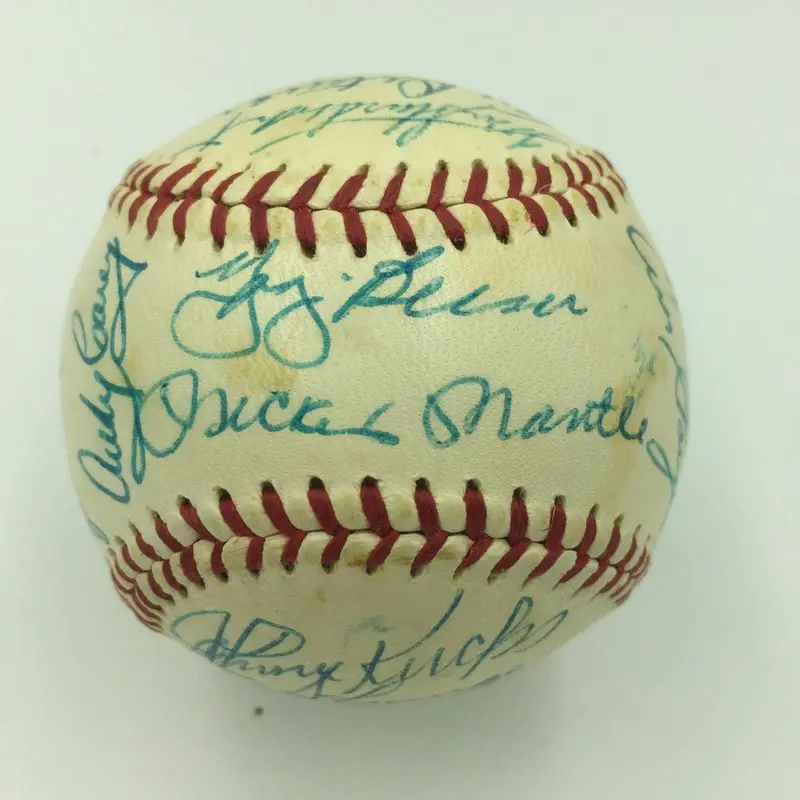 Beautiful 1958 NY Yankees WS Champs Team Signed Baseball Mickey Mantle JSA COA