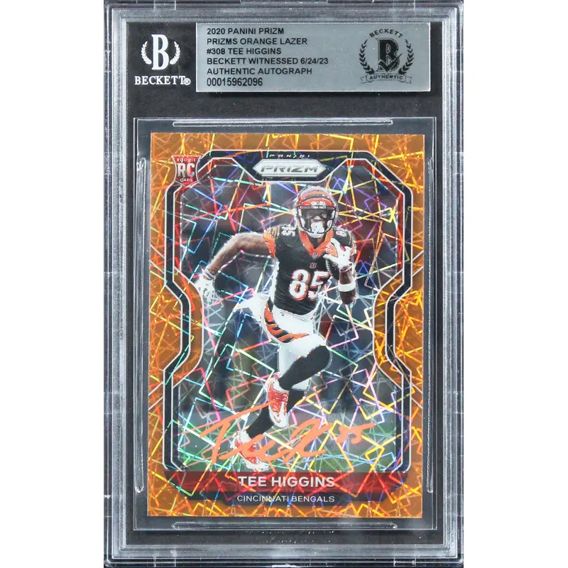 Bengals Tee Higgins Signed 2020 Panini Prizm Orange Lazer #308 RC BAS Slabbed